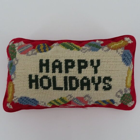 Lands End Happy Holidays Candy Sweets Needlepoint Rectangle Throw Pillow Wool - Picture 9 of 10
